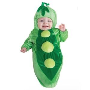 Peapod Halloween Baby Costume Size 0-6 M Fuzzy Green Hooded Bunting Infant NEW